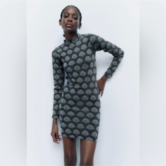 ZARA NWT Seamless Jacquard Shell Mock Neck Long Sleeved Stretch Knit Mini XS-S - Picture 7 of 13